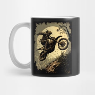 Dirt bike stunt rider with yellow moon Mug